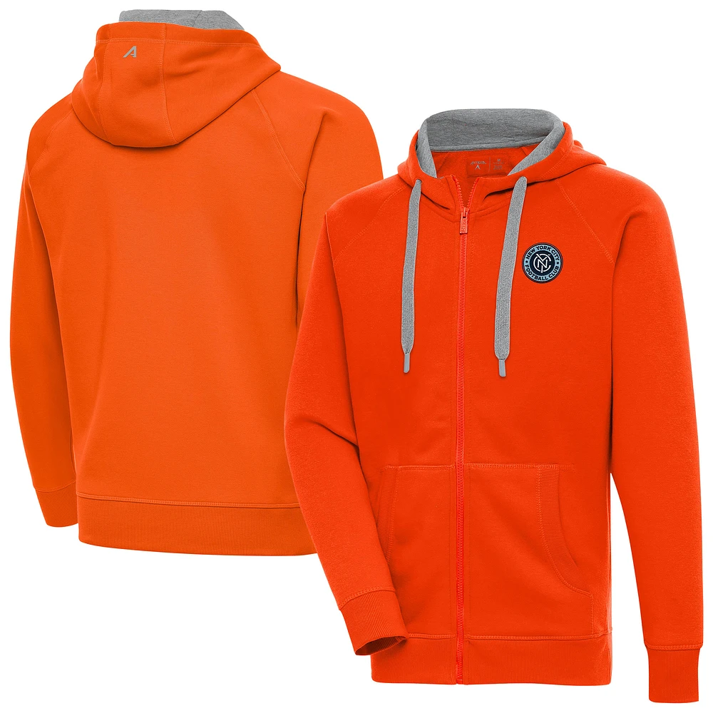 Men's Antigua Orange New York City FC Victory Fleece Raglan Full-Zip Hoodie