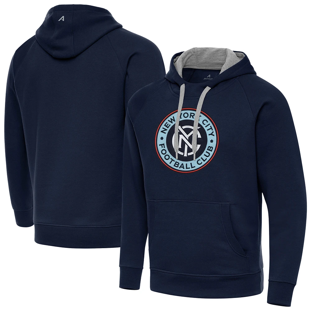 Men's Antigua Navy New York City FC Victory Fleece Raglan Pullover Hoodie