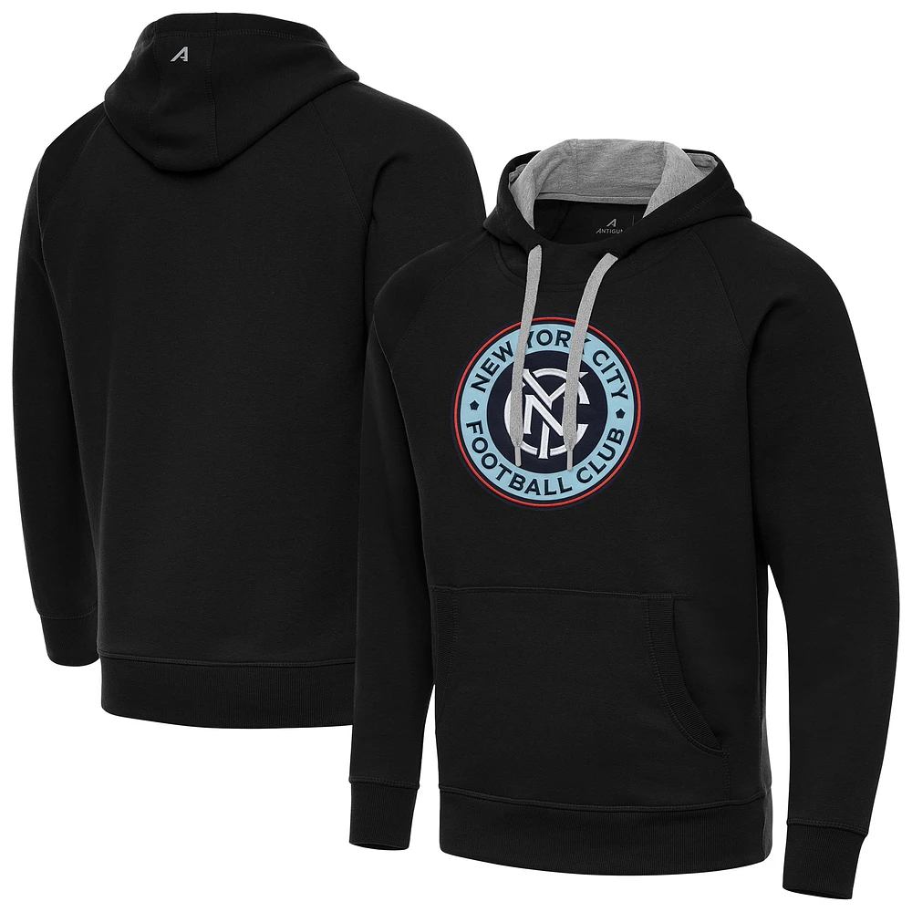 Men's Antigua Black New York City FC Victory Fleece Raglan Pullover Hoodie