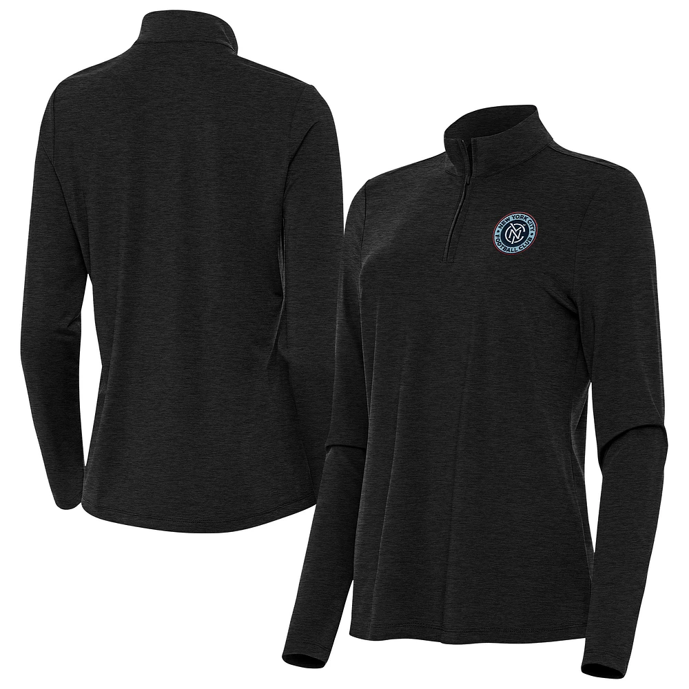 Women's Antigua Heather Black New York City FC Bright Quarter-Zip Top