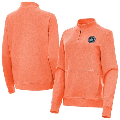 Women's Antigua Heather Orange New York City FC Fleece Crush Quarter-Zip Pullover