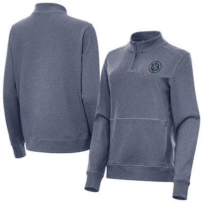 Women's Antigua Heather Navy New York City FC Fleece Crush Quarter-Zip Pullover