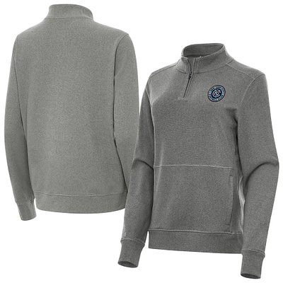Women's Antigua Heather Charcoal New York City FC Fleece Crush Quarter-Zip Pullover