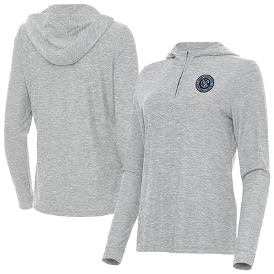 Women's Antigua Heather Gray New York City FC Daybreak Quarter-Zip Hoodie