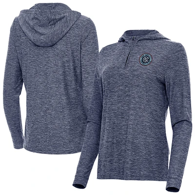 Women's Antigua Heather Navy New York City FC Daybreak Quarter-Zip Hoodie