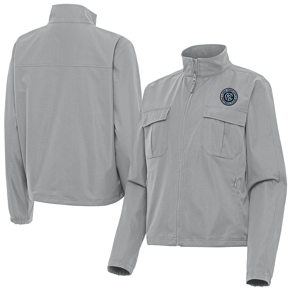 Women's Antigua Gray New York City FC Even Par Full-Zip Jacket