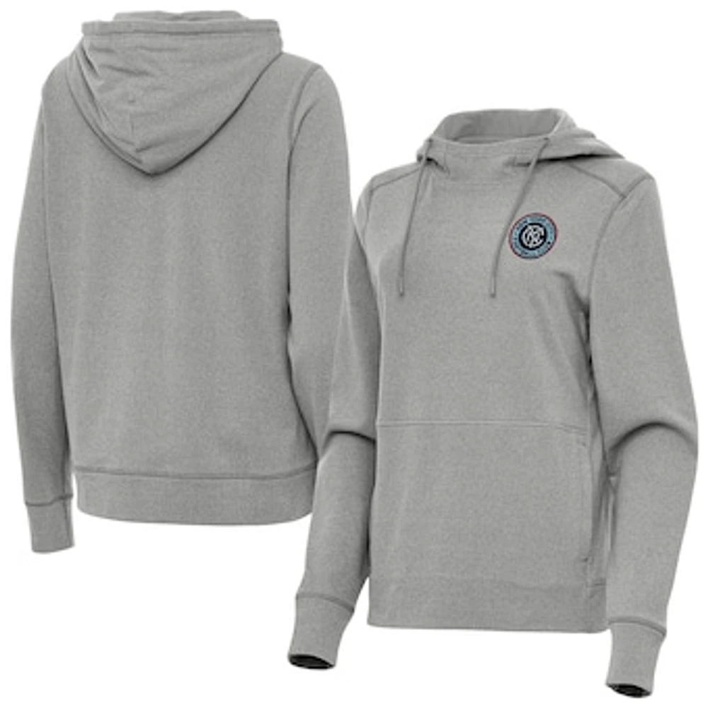 Women's Antigua Heather Gray New York City FC Justice Pullover Hoodie