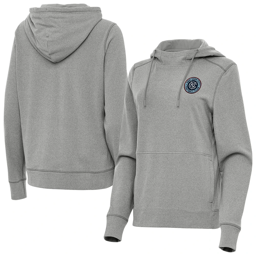 Women's Antigua Heather Gray New York City FC Justice Pullover Hoodie