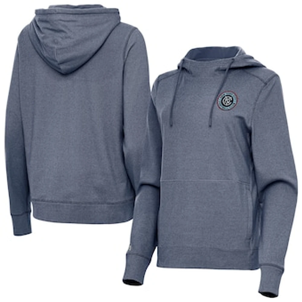Women's Antigua Heather Navy New York City FC Justice Pullover Hoodie
