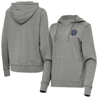 Women's Antigua Heather Charcoal New York City FC Justice Pullover Hoodie