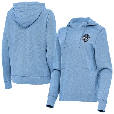 Women's Antigua Heather Powder Blue New York City FC Justice Pullover Hoodie