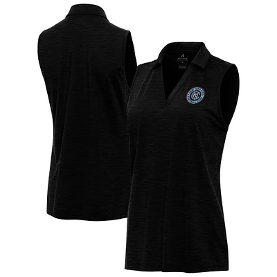 Women's Antigua Heather Black New York City FC Layout Sleeveless V-Neck Polo