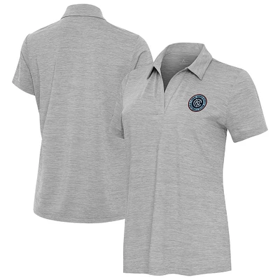 Women's Antigua Heather Gray New York City FC Layout V-Neck Polo