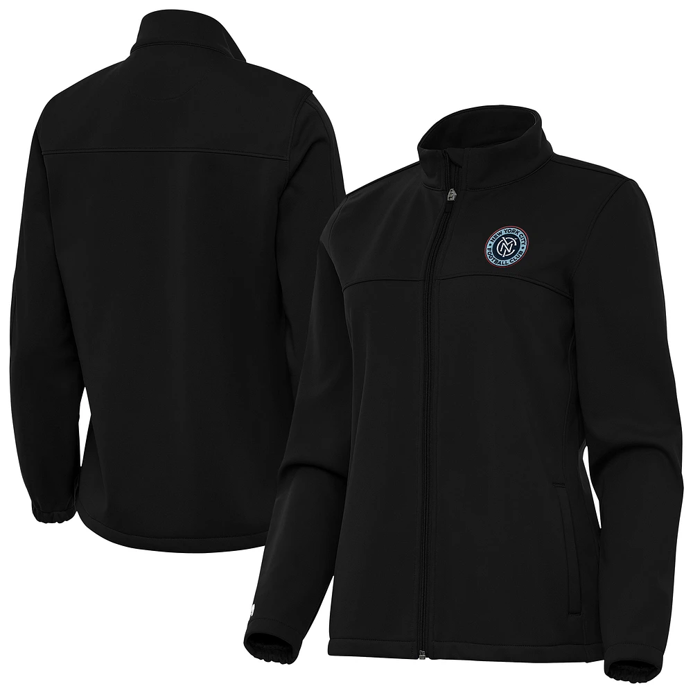 Women's Antigua Black New York City FC Links 2 Golf Full-Zip Jacket