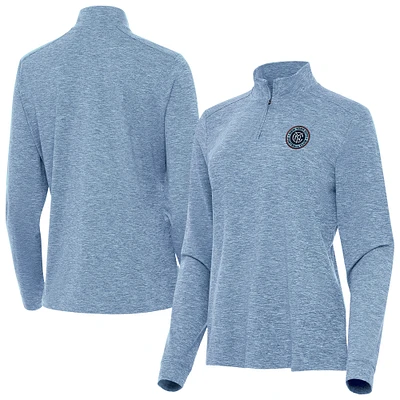 Women's Antigua Heather Aqua New York City FC Mentor Quarter-Zip Top