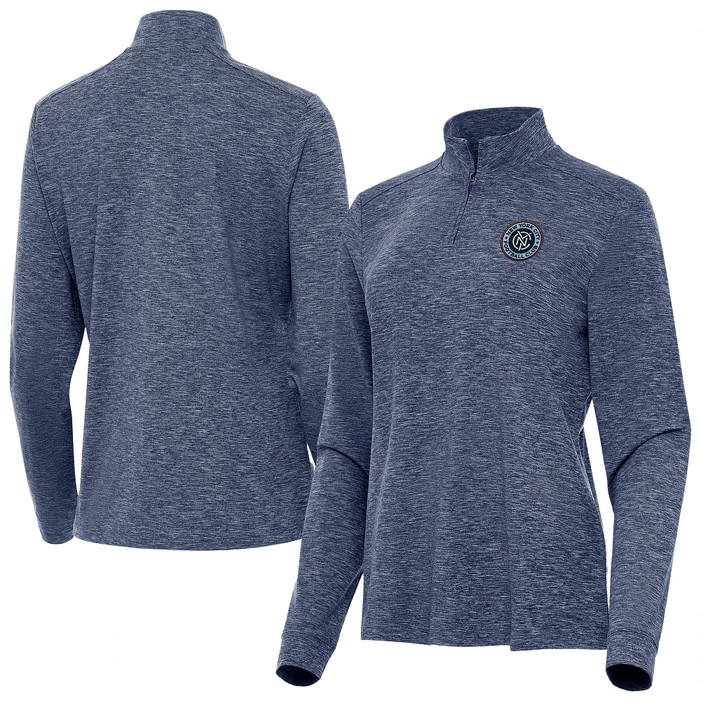 Women's Antigua Heather Navy New York City FC Mentor Quarter-Zip Top