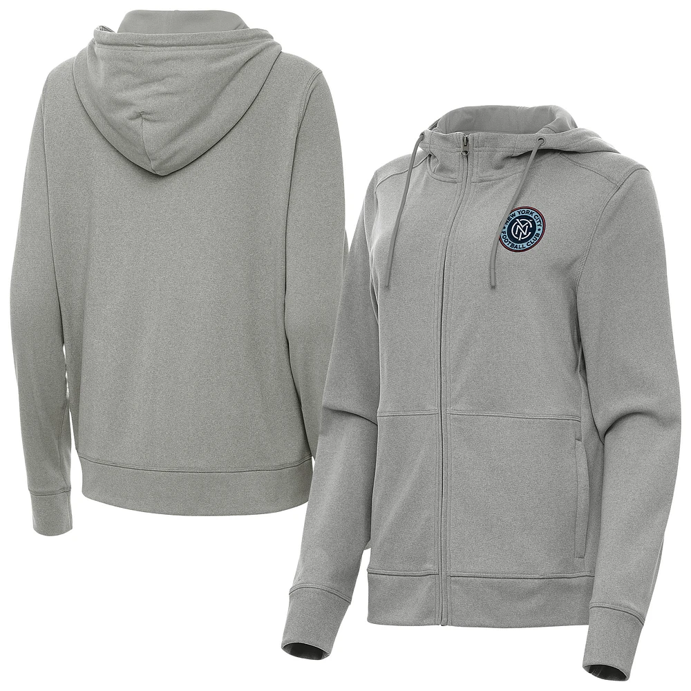 Women's Antigua Heather New York City FC Fleece Full-Zip Seeker Hoodie