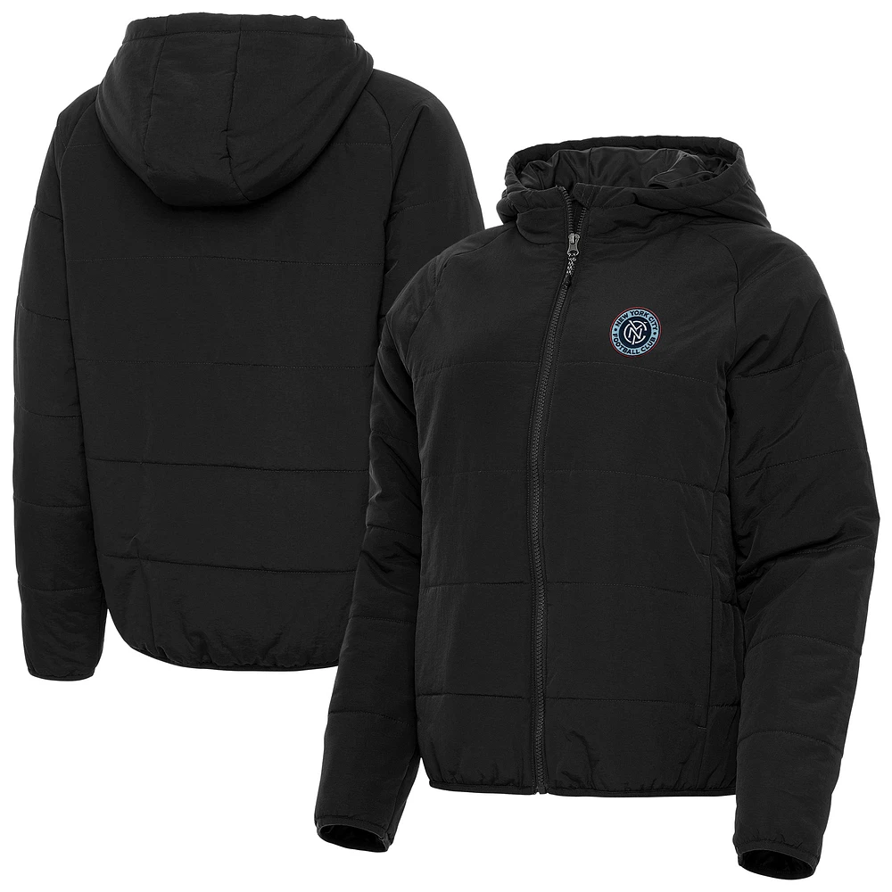 Women's Antigua Black New York City FC Raglan Universe Full-Zip Hooded Jacket