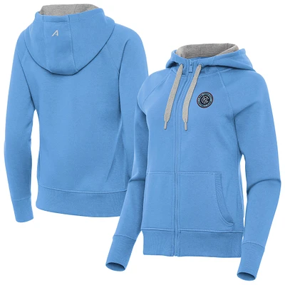 Women's Antigua Powder Blue New York City FC Victory Fleece Raglan Full-Zip Hoodie