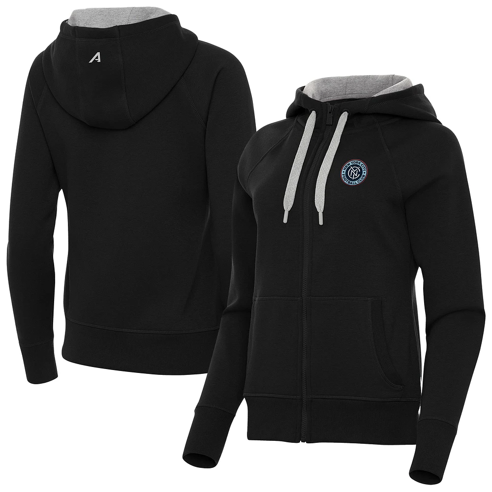 Women's Antigua Black New York City FC Victory Fleece Raglan Full-Zip Hoodie