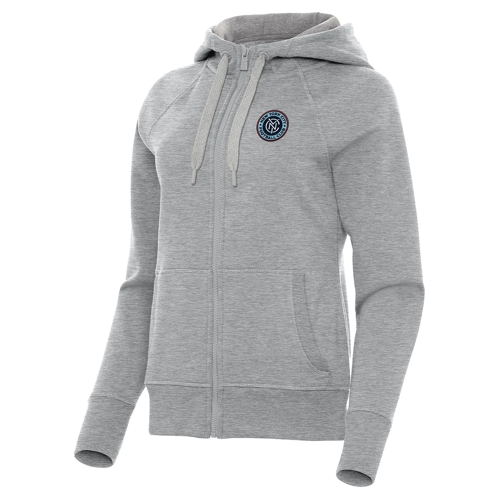 Women's Antigua Heather Gray New York City FC Victory Fleece Raglan Full-Zip Hoodie