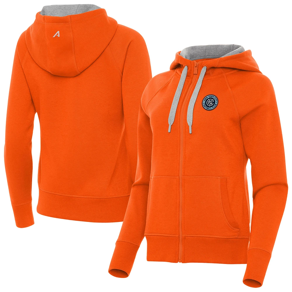Women's Antigua Orange New York City FC Victory Fleece Raglan Full-Zip Hoodie