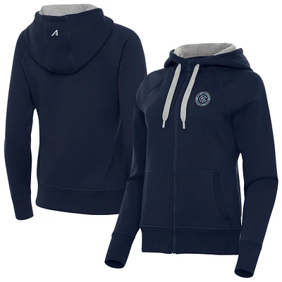 Women's Antigua Navy New York City FC Victory Fleece Raglan Full-Zip Hoodie
