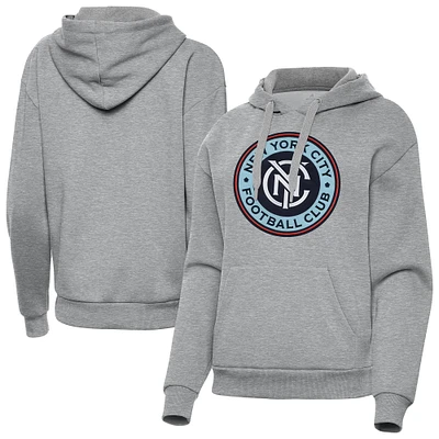 Women's Antigua Heather Gray New York City FC Victory Pullover Hoodie