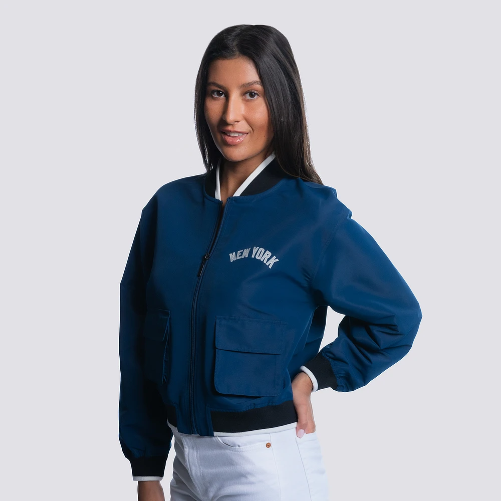 Women's Lusso Navy New York Yankees Paisley Cropped Full-Zip Jacket