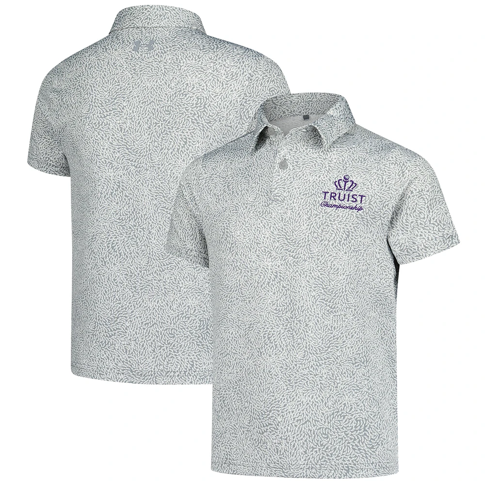 Boys Youth Under Armour Gray Truist Championship Blade Print Polo
