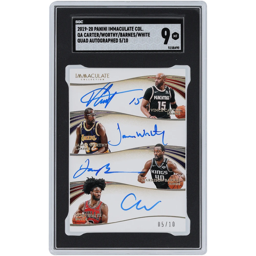 Vince Carter, James Worthy, Harrison Barnes and Coby White Autographed 2019-20 Panini Immaculate Collection Quad-Auto #QA-VJHC #5/10 SGC Authenticated 9 Card