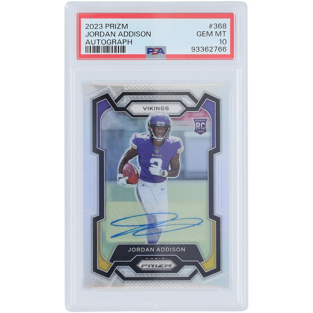 Jordan Addison Minnesota Vikings Autographed 2023 Panini Prizm Silver Prizm #368 PSA Authenticated 10 Rookie Card