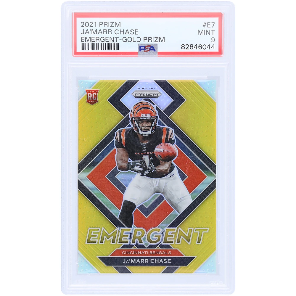 Ja'Marr Chase Cincinnati Bengals 2021 Panini Prizm Emergent Gold Prizm #E-7 #7/10 PSA Authenticated 9 Rookie Card