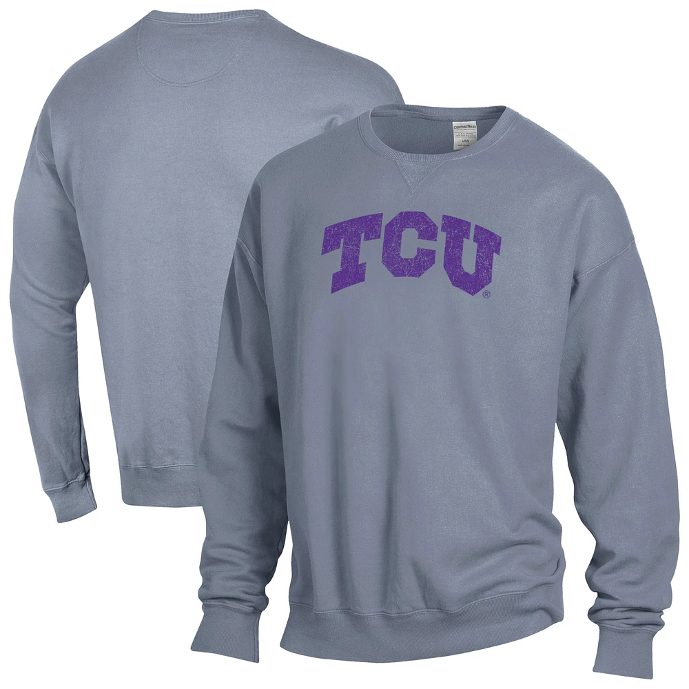 Men's ComfortWash Gray TCU Horned Frogs Fleece Pullover Sweatshirt