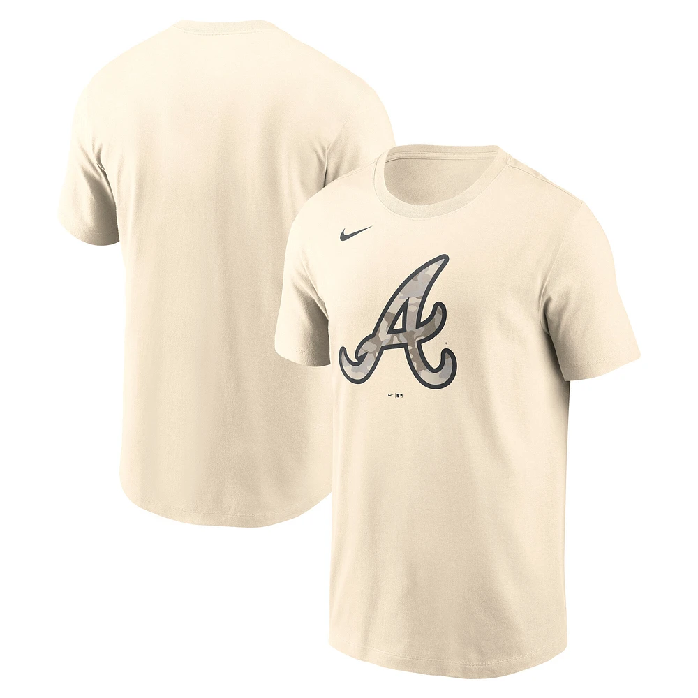 Men's Nike Cream Atlanta Braves Camo Logo T-Shirt