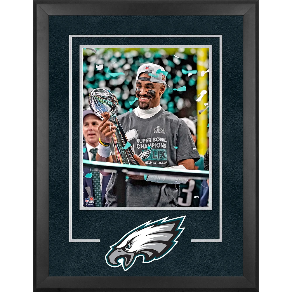 Jalen Hurts Philadelphia Eagles Super Bowl LIX Champions Deluxe Framed 16" x 20" Lombardi Trophy Presentation Photograph