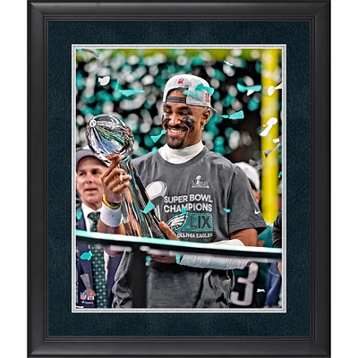 Jalen Hurts Philadelphia Eagles Super Bowl LIX Champions Framed 16" x 20" Lombardi Trophy Presentation Photograph