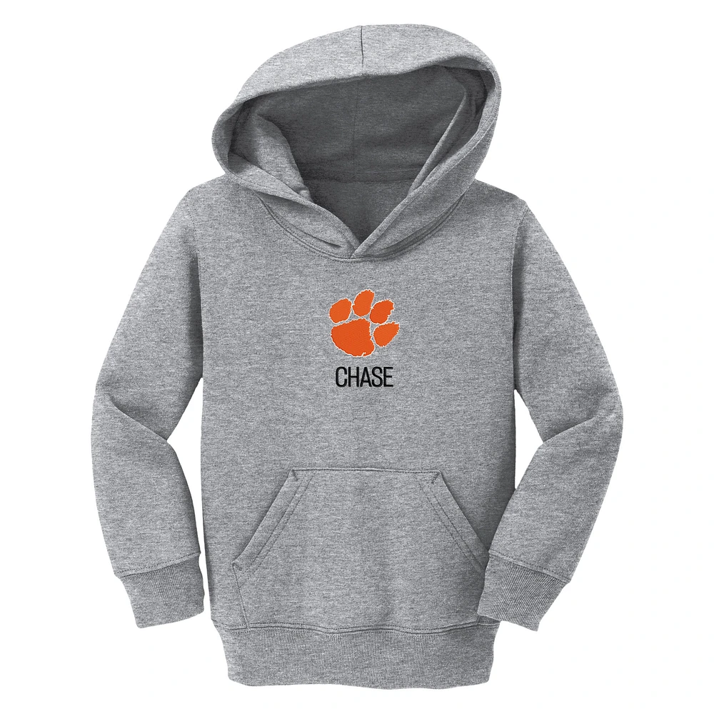 Toddler Chad & Jake Heather Gray Clemson Tigers Primary Logo Personalized Pullover Hoodie