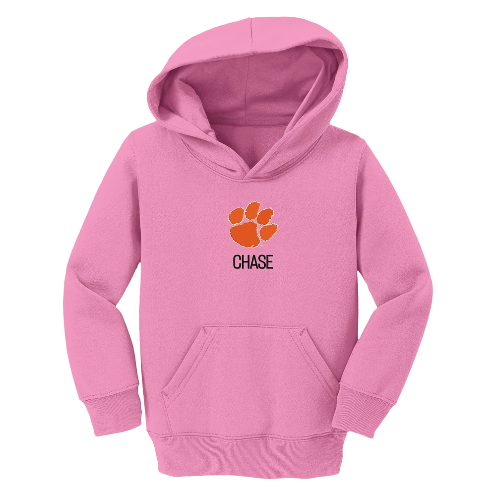 Toddler Chad & Jake Pink Clemson Tigers Primary Logo Personalized Pullover Hoodie