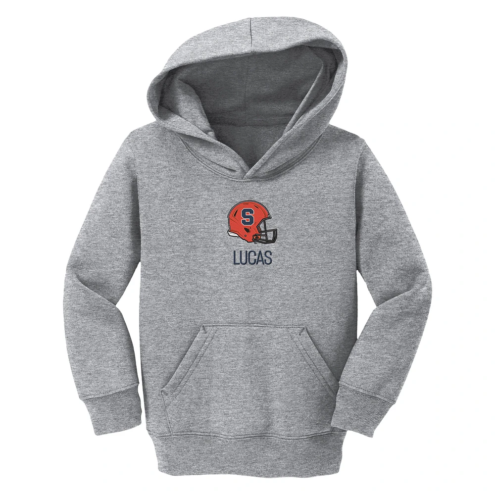 Toddler Chad & Jake Heather Gray Syracuse Orange Helmet Personalized Pullover Hoodie