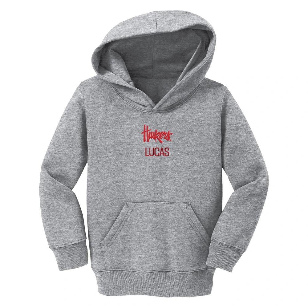 Toddler Chad & Jake Heather Gray Nebraska Huskers Wordmark Personalized Pullover Hoodie