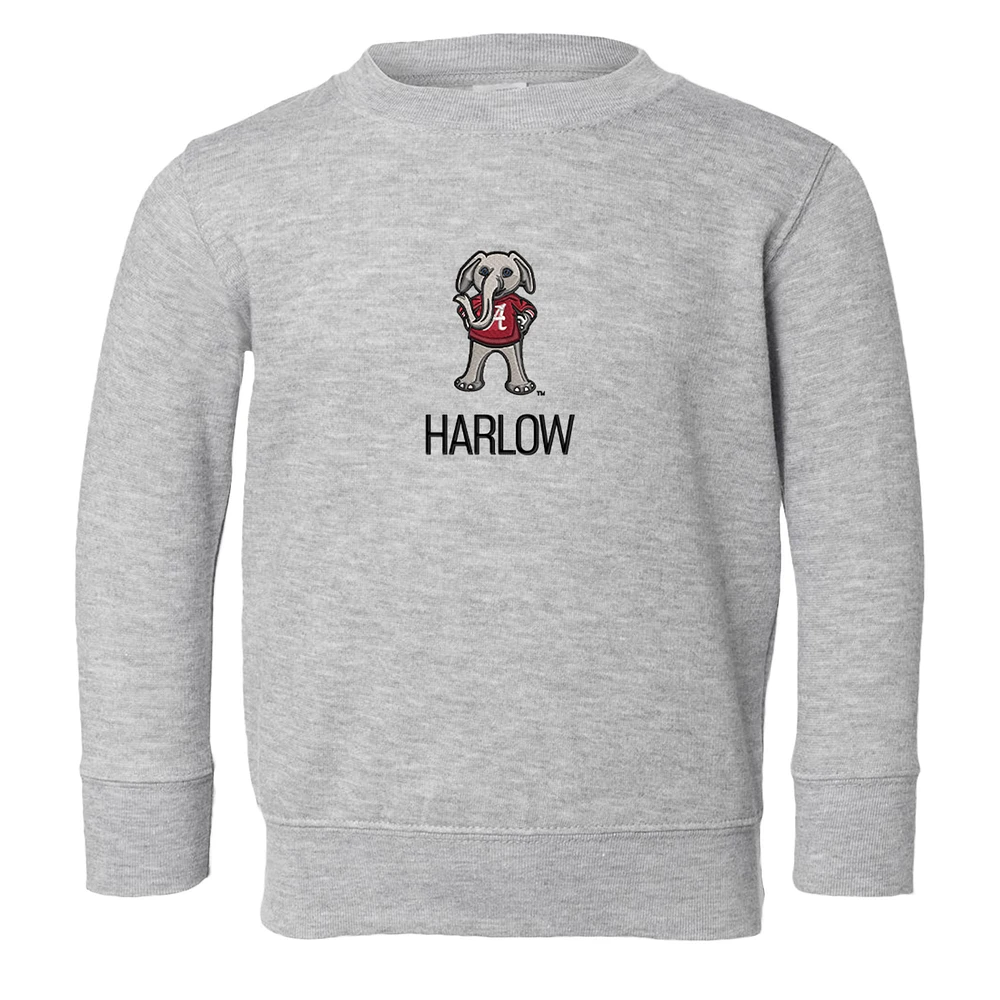 Toddler Chad & Jake Heather Gray Alabama Crimson Tide Mascot Personalized Pullover Sweatshirt