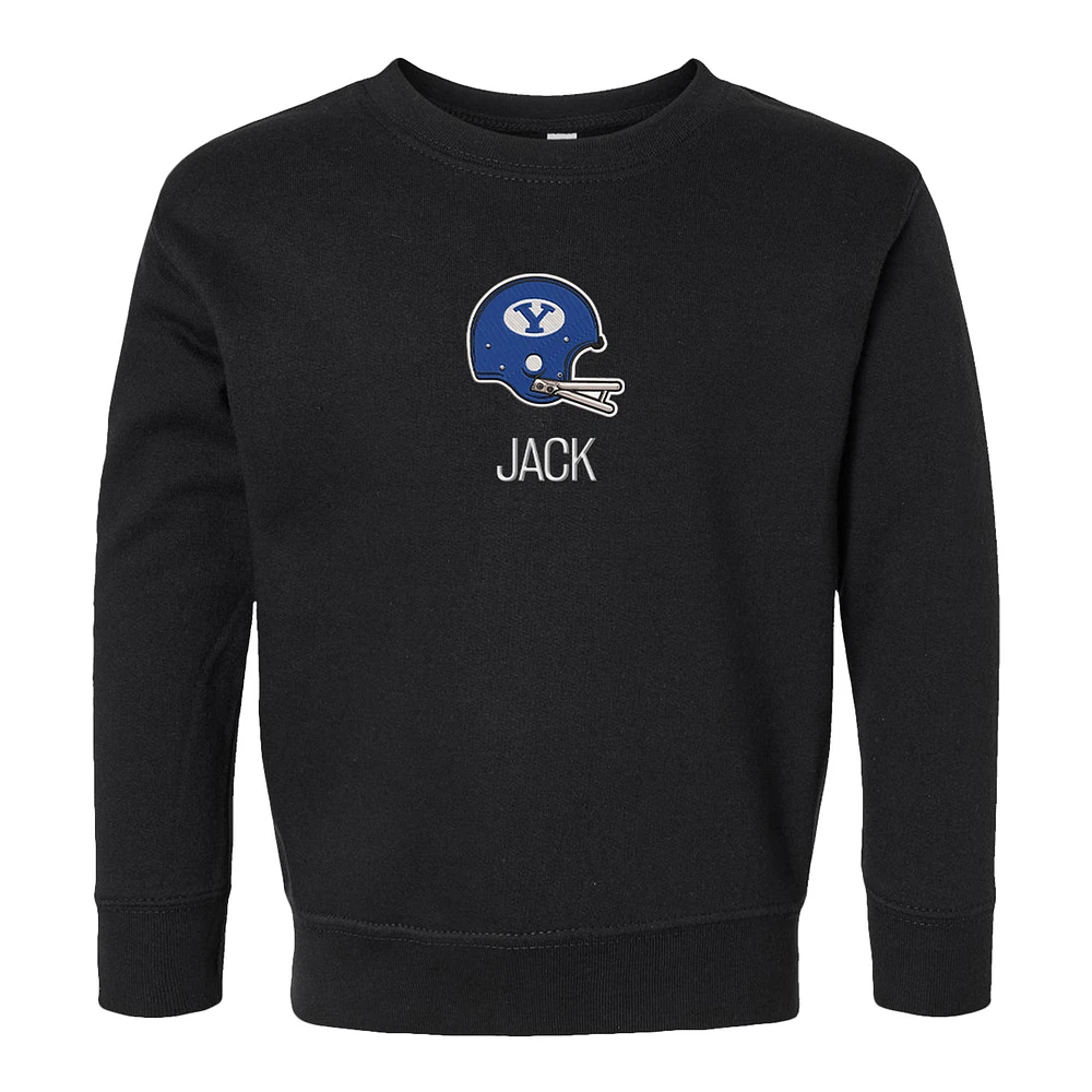 Toddler Chad & Jake Black BYU Cougars Helmet Personalized Pullover Sweatshirt