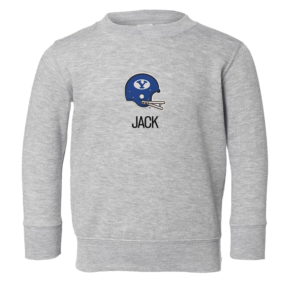 Toddler Chad & Jake Heather Gray BYU Cougars Helmet Personalized Pullover Sweatshirt