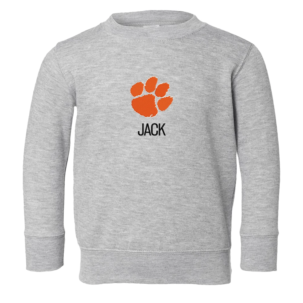 Toddler Chad & Jake Heather Gray Clemson Tigers Primary Logo Personalized Pullover Sweatshirt