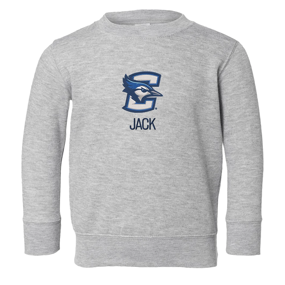Toddler Chad & Jake Heather Gray Creighton Bluejays Primary Logo Personalized Pullover Sweatshirt