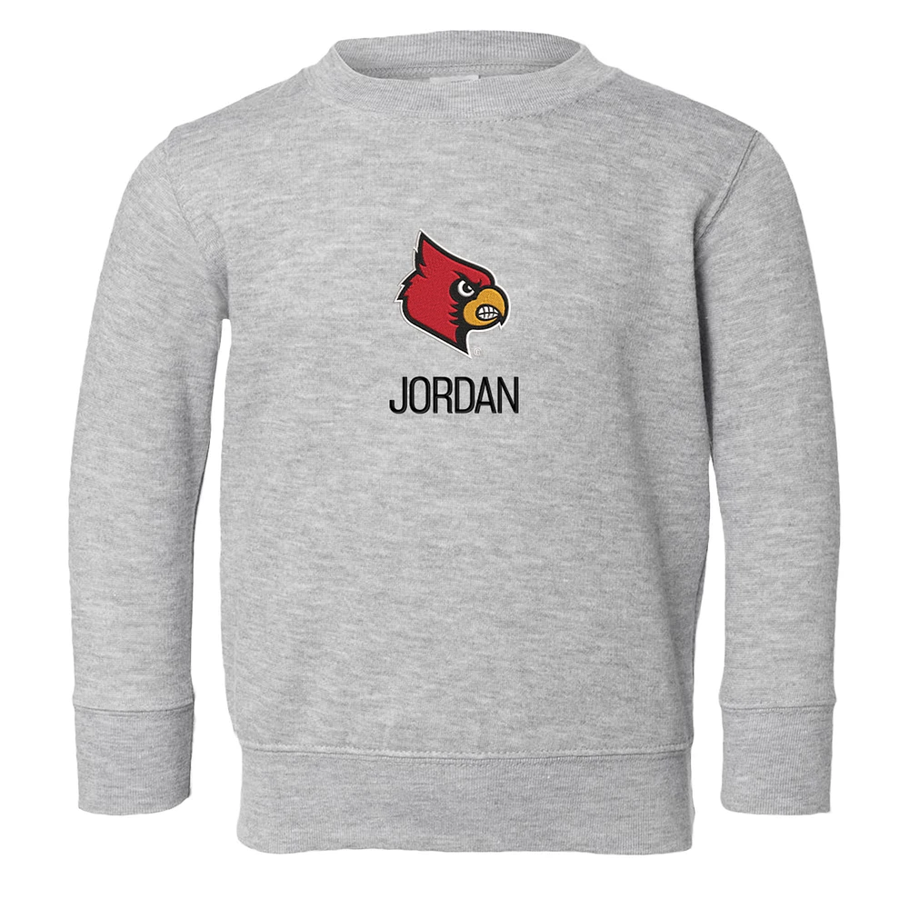Toddler Chad & Jake Heather Gray Louisville Cardinals Primary Logo Personalized Pullover Sweatshirt