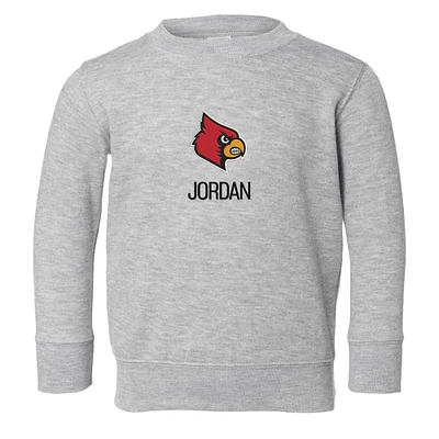 Toddler Chad & Jake Heather Gray Louisville Cardinals Primary Logo Personalized Pullover Sweatshirt