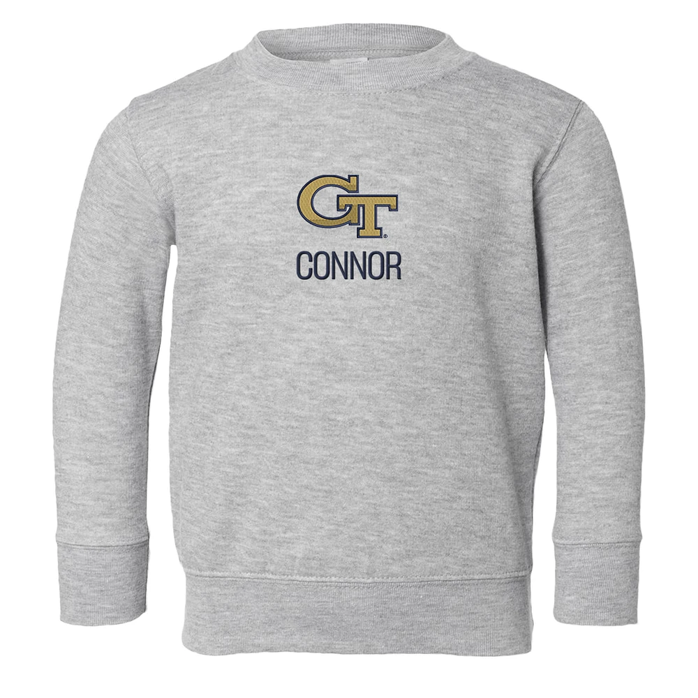 Toddler Chad & Jake Heather Gray Georgia Tech Yellow Jackets Primary Logo Personalized Pullover Sweatshirt