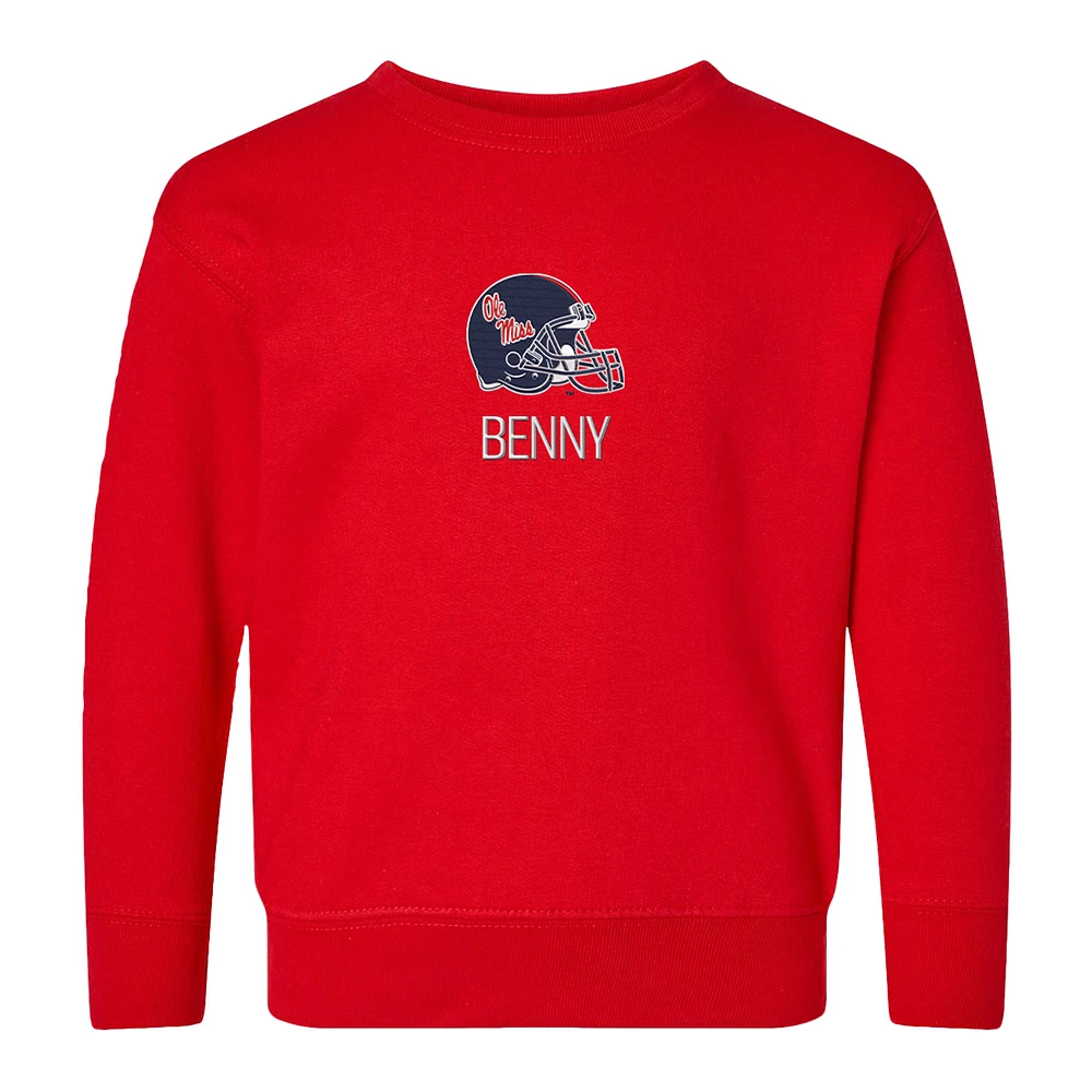 Toddler Chad & Jake Red Ole Miss Rebels Helmet Personalized Pullover Sweatshirt